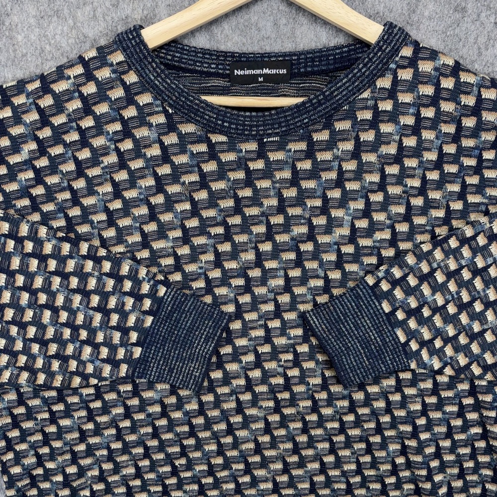 Vintage Neiman Marcus Sweater Men's Medium Blue 3D Knit